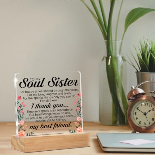 ZOSAN Soul Sister Gifts, Friendship Gifts for Best Friend Women, Thank You Gifts for Friends Women Soul Sister BFF, Soul Sister Clear Desk Decorative Sign - Image 4