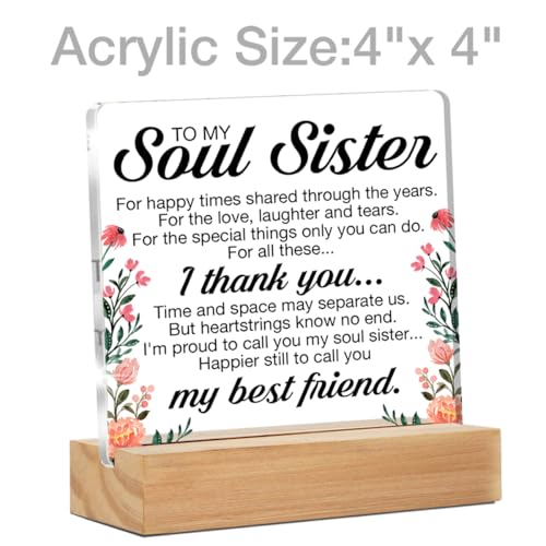 ZOSAN Soul Sister Gifts, Friendship Gifts for Best Friend Women, Thank You Gifts for Friends Women Soul Sister BFF, Soul Sister Clear Desk Decorative Sign - Image 2
