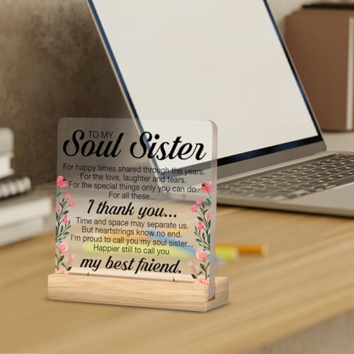 ZOSAN Soul Sister Gifts, Friendship Gifts for Best Friend Women, Thank You Gifts for Friends Women Soul Sister BFF, Soul Sister Clear Desk Decorative Sign - Image 3
