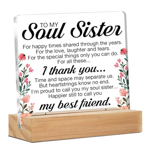 ZOSAN Soul Sister Gifts, Friendship Gifts for Best Friend Women, Thank You Gifts for Friends Women Soul Sister BFF, Soul Sister Clear Desk Decorative Sign - Image 1
