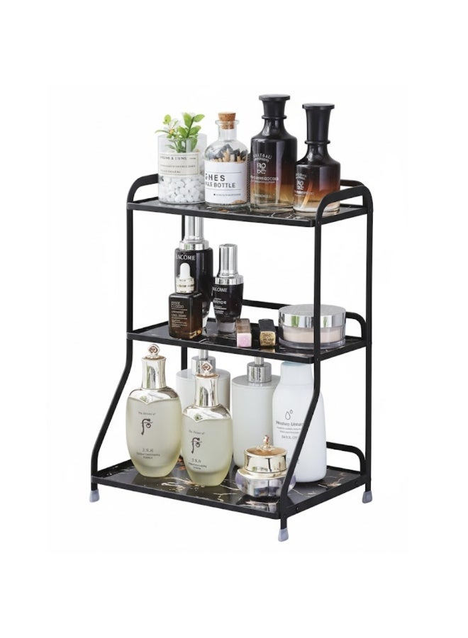 طلال رف منظم لحمام بثلاث طبقات - رف معدني لتخزين مستحضرات التجميل للعناية بالبشرة، مناسب للحمام وغرفة النوم | حامل منظم للعطور، ومستحضرات التجميل، والأمصال، واللوشن، ومنتجات التجميل (أسود) - Image 1