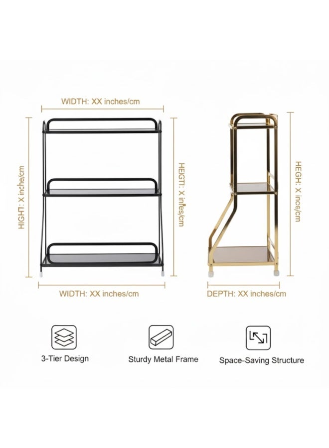 طلال رف منظم لحمام بثلاث طبقات - رف معدني لتخزين مستحضرات التجميل للعناية بالبشرة، مناسب للحمام وغرفة النوم | حامل منظم للعطور، ومستحضرات التجميل، والأمصال، واللوشن، ومنتجات التجميل (أسود) - Image 3