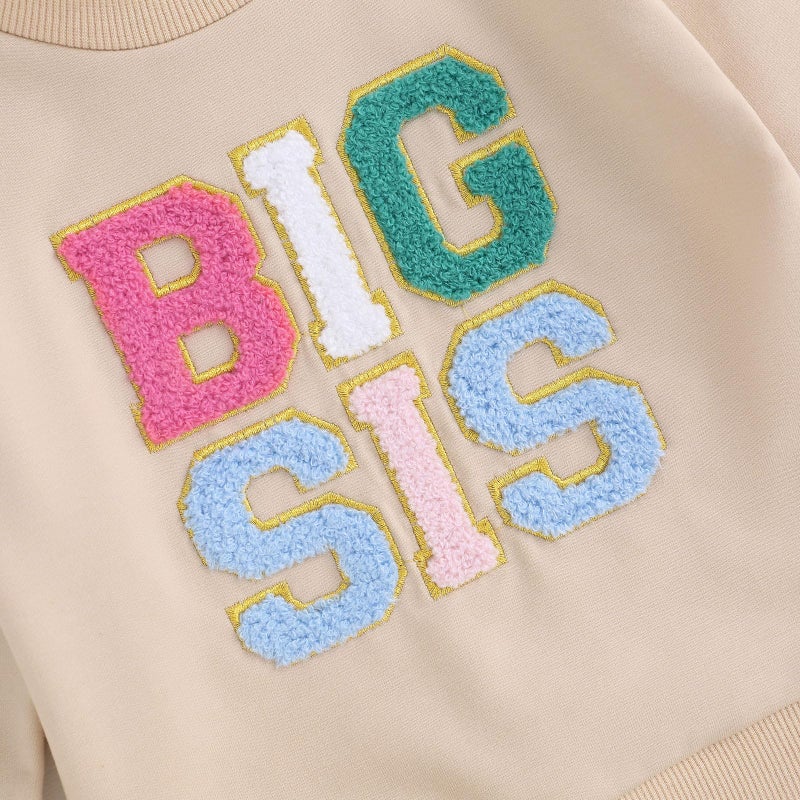 Ayalinggo Toddler Baby Girl Boy Matching Clothes Big/Lil Sis/Bor Crewneck Sweatshirt Romper Onesie Sister Brother Outfits (Beige BIG SIS, 6-12 Months) - Image 2