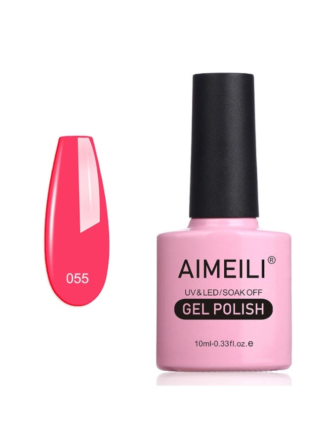 AIMEILI Soak Off U V LED Neon Pink Gel Nail Polish - Neon Shocking Pink (055) 10ml - Image 1