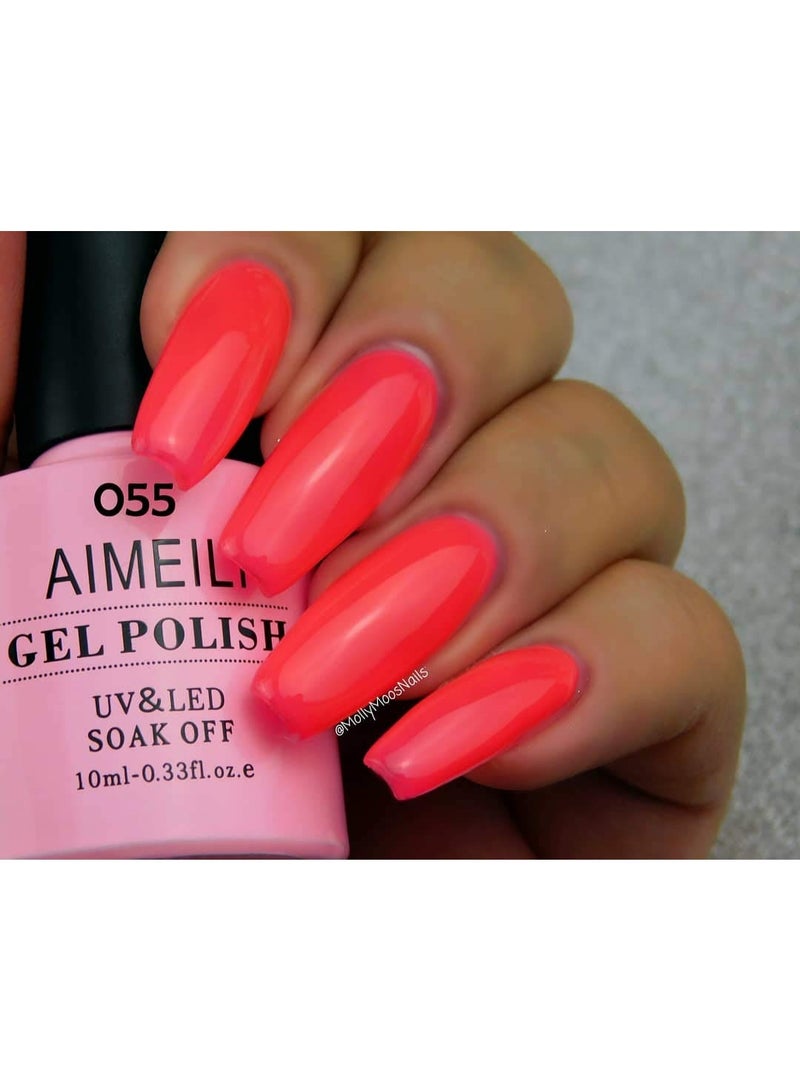 AIMEILI Soak Off U V LED Neon Pink Gel Nail Polish - Neon Shocking Pink (055) 10ml - Image 4
