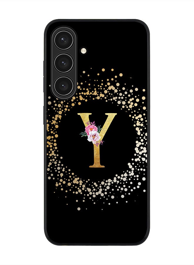 Stylizedd Rugged Black edge case for Samsung Galaxy S24 Plus, Slim fit Thin Cover- Custom Monogram Initial Letter Floral Pattern Alphabet- Y (Black) - Image 1