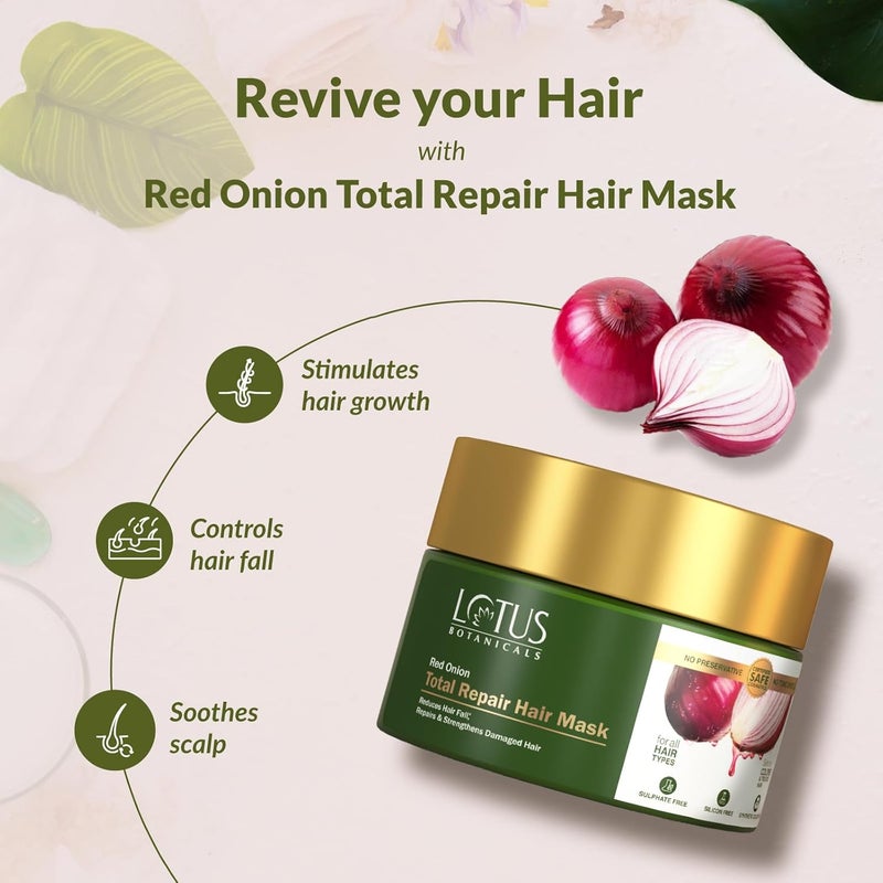 LOTUS BOTANICALS Lotus Botanicals Red Onion Total Repair Hair Mask Hair Mask For Damaged Hair Prevents Controls Hairfall Stimulates Hair Growth No Sulphates No Silicones No Toxic Chemicals 200g  - Image 3