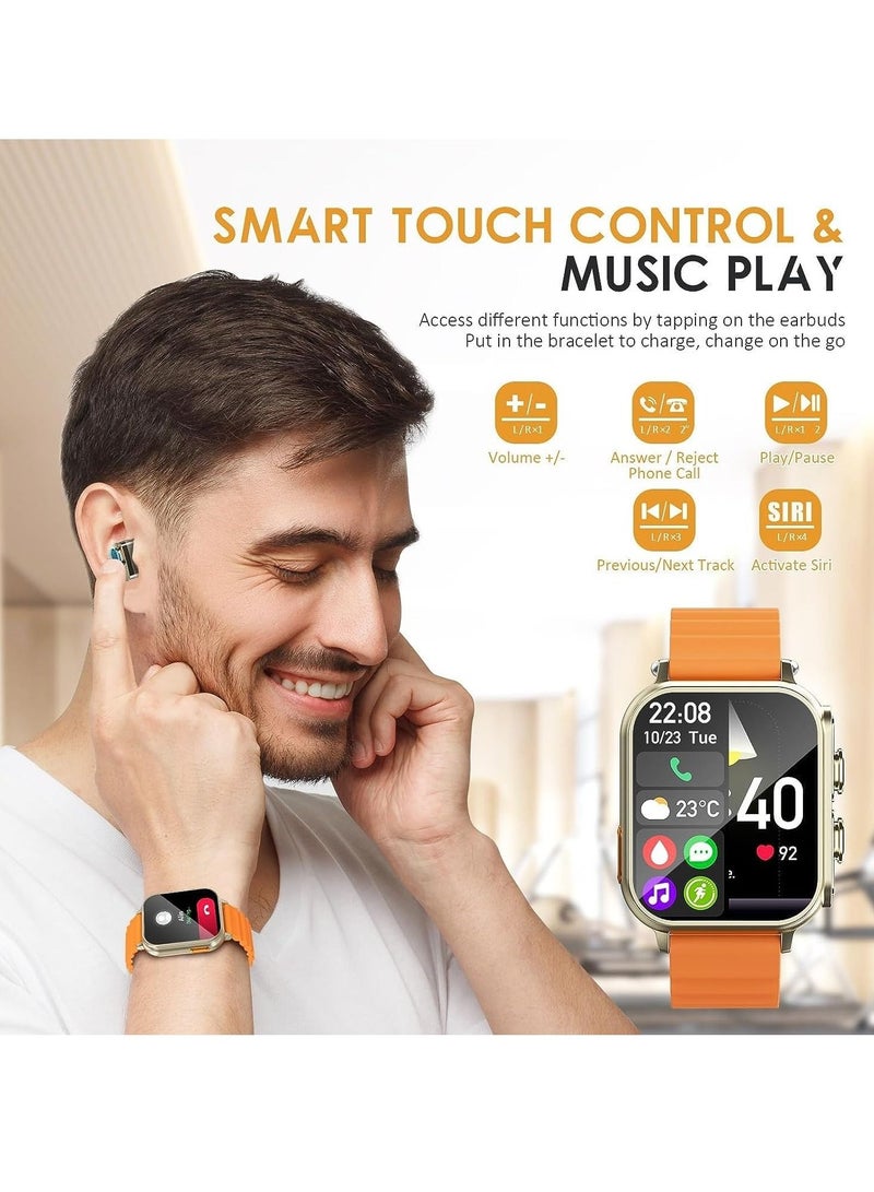 Captaintech Smart Watch with Earbuds, 1.96“ Smartwatch for Android/iOS, Watches for Men Women IP67 Waterproof Fitness Tracker with Heart Rate Blood Oxygen Sleep Monitor, Sports Calls Message - Image 4