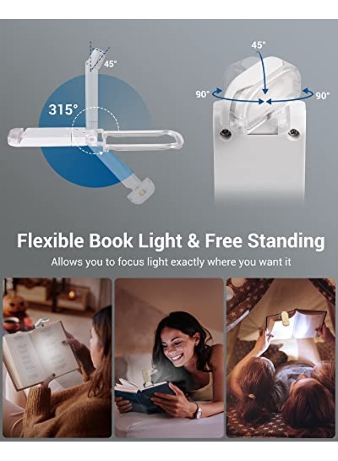 Book Reading Light with Clip, USB Rechargeable Booklight for Reading in Bed, Eye Care LED Book Lamp for Kids, Bookworms,2 Brightness Levels (White) - Image 4