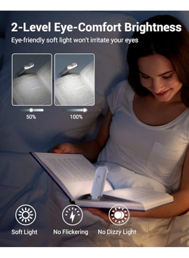 Book Reading Light with Clip, USB Rechargeable Booklight for Reading in Bed, Eye Care LED Book Lamp for Kids, Bookworms,2 Brightness Levels (White) - Image 2
