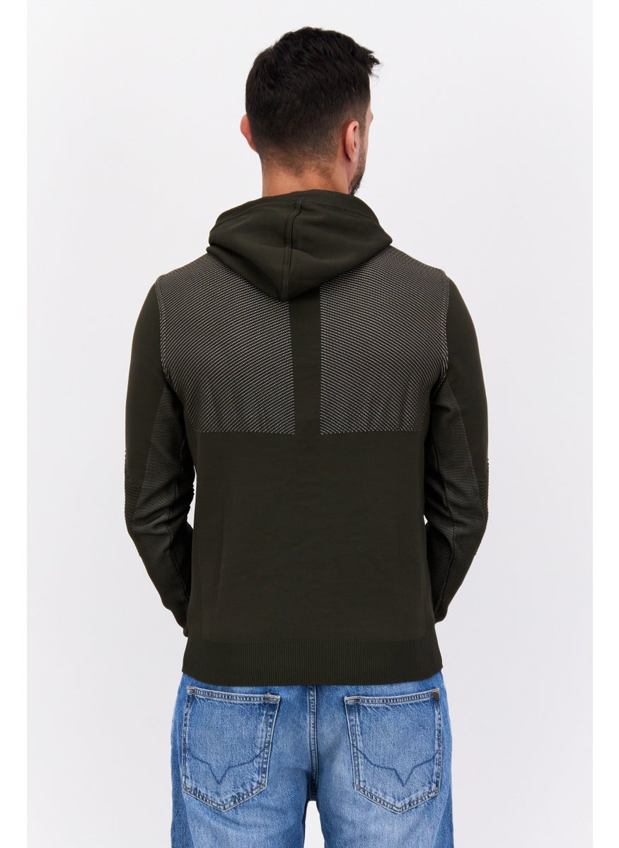 Free Soul - Men Hooded Brand Logo Long Sleeve Sweatshirt, Dark Green - Image 1