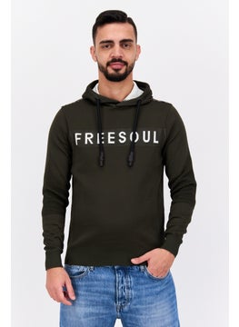 Men Hooded Brand Logo Long Sleeve Sweatshirt, Dark Green