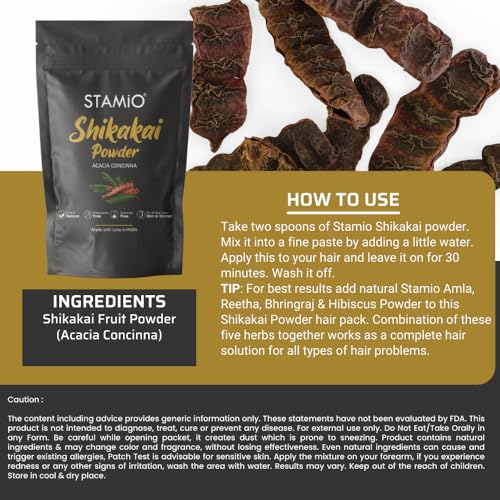 STAMIO Shikakai Powder 750 gm for Hair Wash, Pack, Mask, Shampoo, Scalp Care | Seedless Dried Acacia concinna | Natural Cleanser Conditioner | All Hair Types | In Pouch 26.46 oz - Image 3