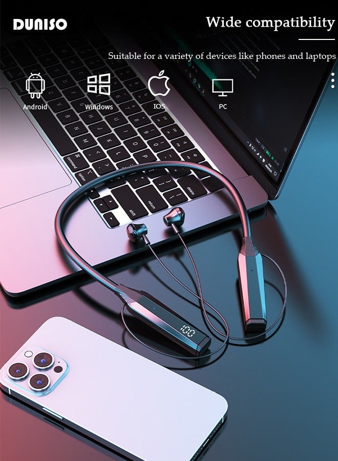 DUNISO Wireless Neckband Headphones Bluetooth 5.3 Wireless Sports Earphone with LED Display Extra Long Playtime Wireless Stereo Neckband Earbuds Waterproof Earphones for IOS and Android - Image 5