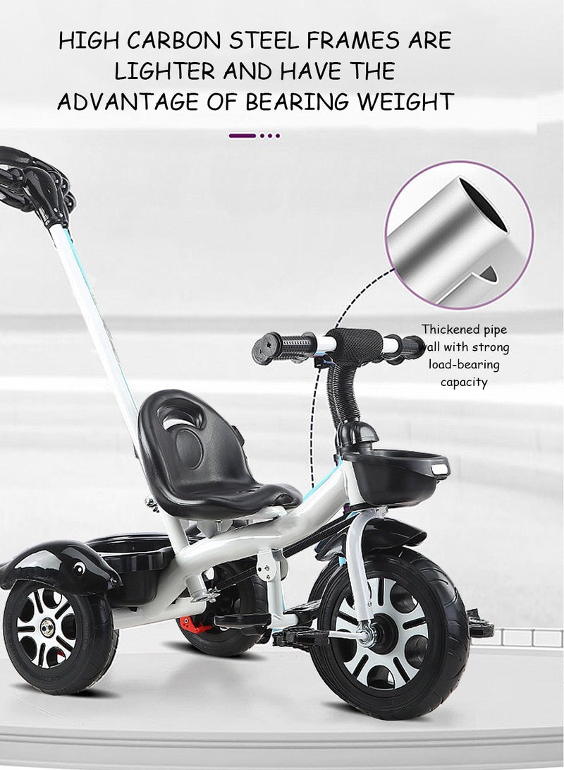 ما بيبي دراجة ثلاثية العجلات للأطفال، مع سلة تخزين، ومقعد قابل للتعديل ومقبض دفع للوالدين، دراجة ثلاثية العجلات للأطفال من سن 1 إلى 6 سنوات، دراجة توازن للاستخدام الداخلي والخارجي - Image 2