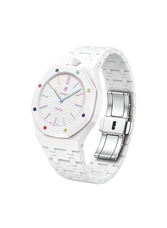 حزام ساعة سيراميك متوافق مع ساعة AP x Swatch Royal Pop – حزام بديل مقاوم للماء بتصميم تاج عند موضع الساعة 12 - Image 1