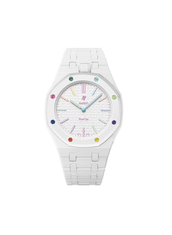 حزام ساعة سيراميك متوافق مع ساعة AP x Swatch Royal Pop – حزام بديل مقاوم للماء بتصميم تاج عند موضع الساعة 12 - Image 4