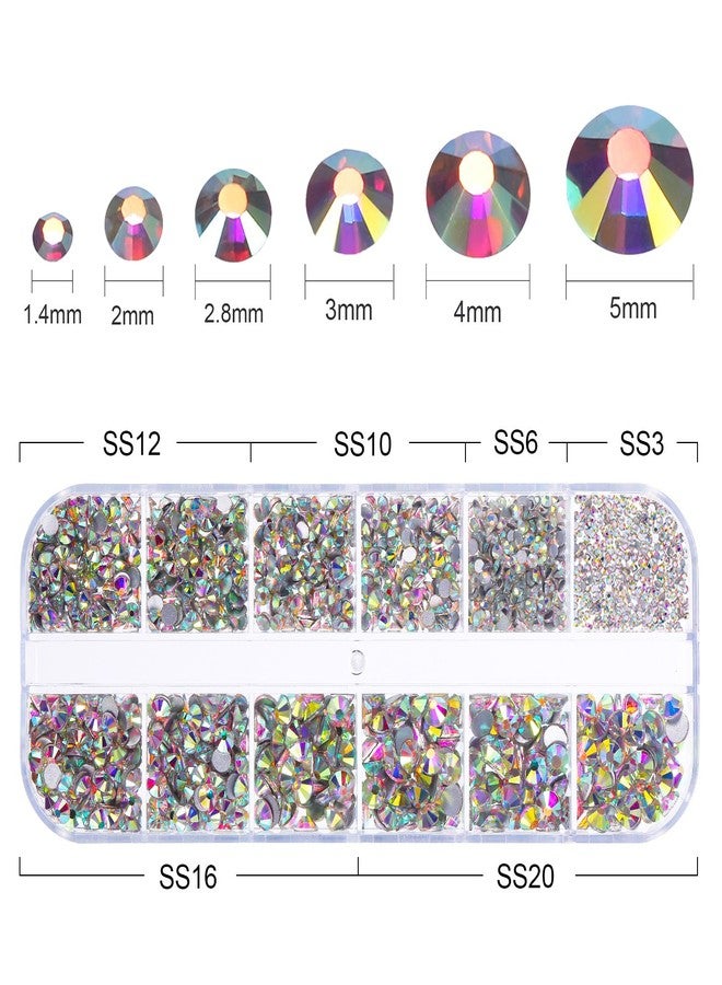 TecUnite 1728 Pieces Crystals Nail Art Rhinestones Round Beads Flatback Glass Charms Gems Stones and 2 Pieces Tweezers with Storage Organizer Box, SS3 6 10 12 16 20, 288 Pieces Each Size (Crystal AB) - Image 3