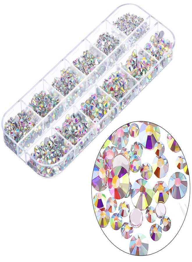 TecUnite 1728 Pieces Crystals Nail Art Rhinestones Round Beads Flatback Glass Charms Gems Stones and 2 Pieces Tweezers with Storage Organizer Box, SS3 6 10 12 16 20, 288 Pieces Each Size (Crystal AB) - Image 5