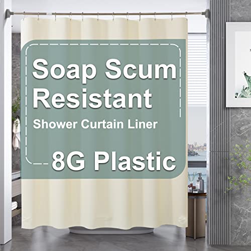 AmazerBath Plastic Shower Curtain Liner, 72 x 72 Inches EVA 8G Heavy Duty Beige Waterproof Weighted Thick Bathroom Curtain with 3 Clear Weights and 12 Rustproof Grommet Holes - Image 1