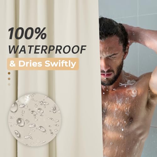 AmazerBath Plastic Shower Curtain Liner, 72 x 72 Inches EVA 8G Heavy Duty Beige Waterproof Weighted Thick Bathroom Curtain with 3 Clear Weights and 12 Rustproof Grommet Holes - Image 5