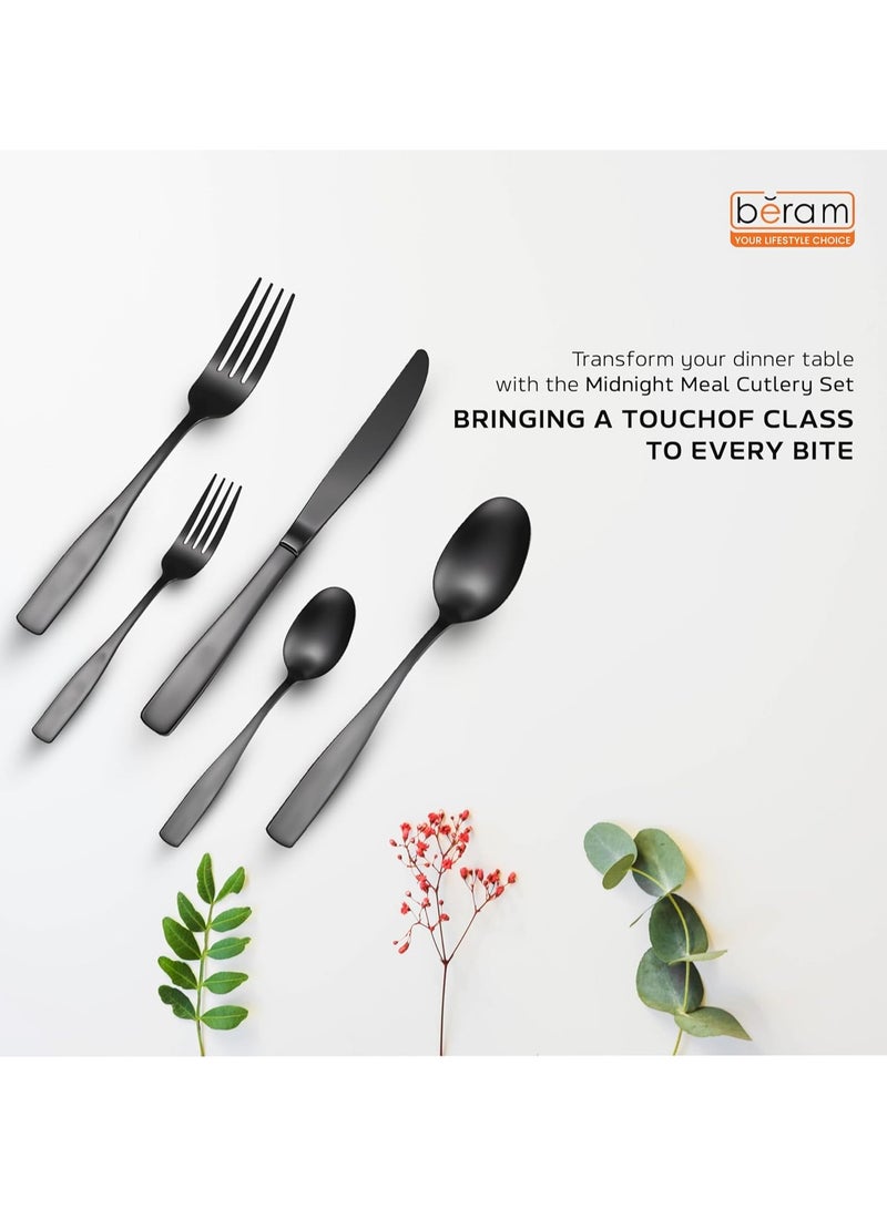 بيرام طقم أدوات مائدة بيرام ميدنايت ميل، طقم أدوات مائدة من الفولاذ المقاوم للصدأ، طقم أدوات مطبخ، طقم أدوات مائدة للمنزل والمطاعم والفنادق والمزيد، أسود بلمسة نهائية غير لامعة (20) - Image 2
