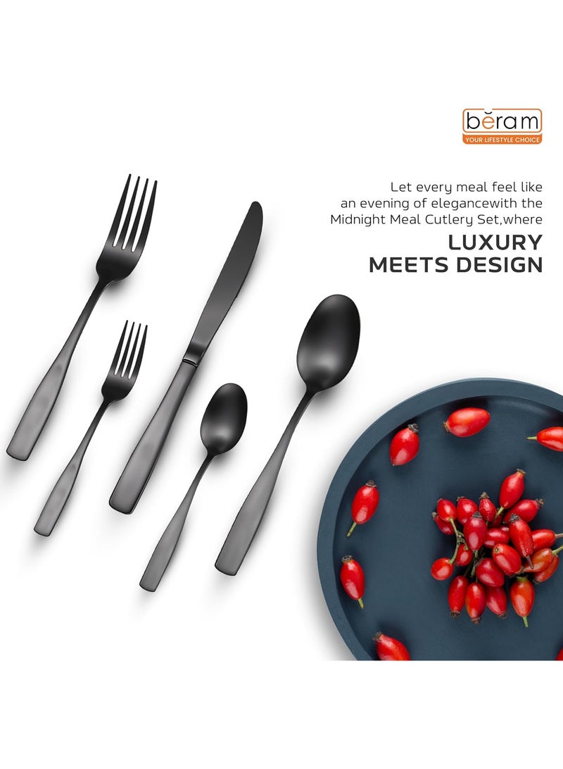 بيرام طقم أدوات مائدة بيرام ميدنايت ميل، طقم أدوات مائدة من الفولاذ المقاوم للصدأ، طقم أدوات مطبخ، طقم أدوات مائدة للمنزل والمطاعم والفنادق والمزيد، أسود بلمسة نهائية غير لامعة (20) - Image 5