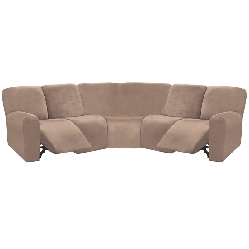 ULTICOR ULTICOR 7Piece L Shape Sectional Recliner Sofa Covers Velvet Stretch Reclining Couch Covers Thick Soft Washable Taupe 5 Seat Recliner Cover 