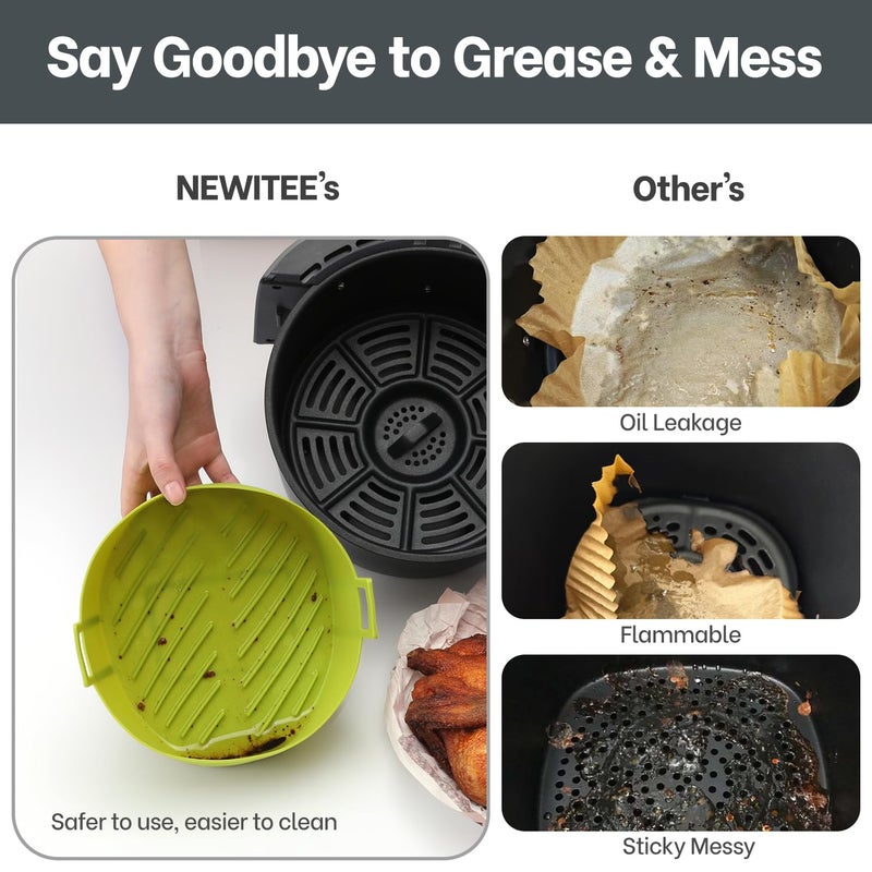 NEWITEE Air Fryer Silicone Liners 4QT For Ninja AF101, 2 Pack BPA Free Platinum Air Fryer Basket Liners with Handle, Round Reusable Liner Ninja Fryer Accessories, Upgrade - Image 3