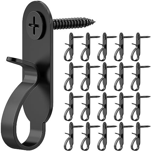 Lewufe String Lights Hanger Hooks, Stainless Steel Lights Clips, Outdoor Screw Hooks for Christmas Party Easy Release Wire and Fairy Led Lights, 20 Packs - Black - Image 1