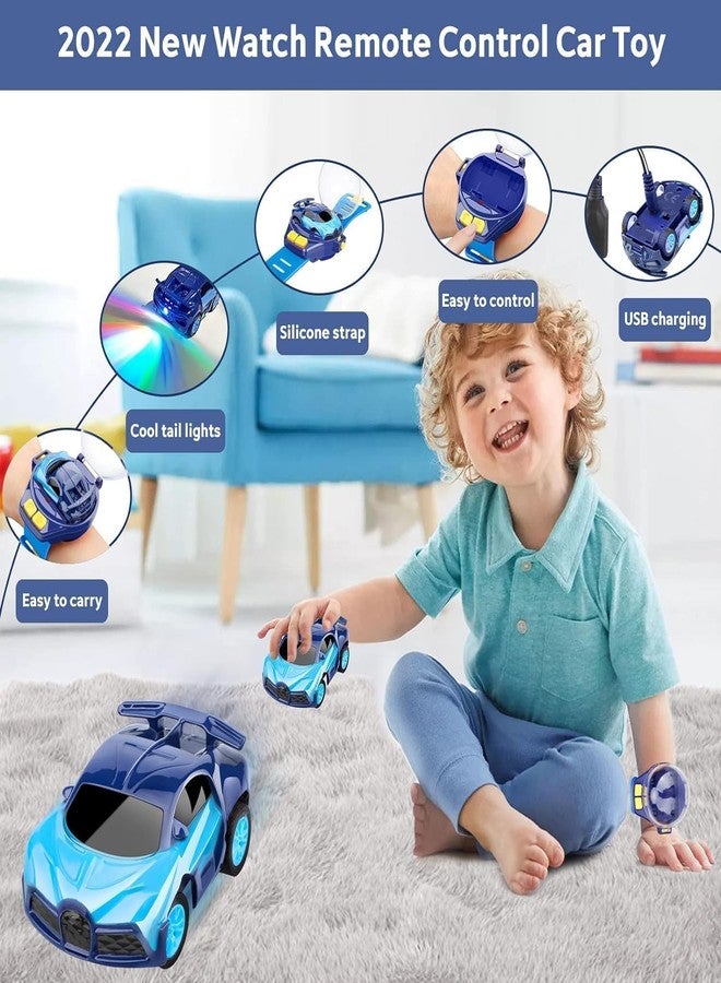 SANTALON Mini Remote Control Car Watch Toy, 2.4GHz Wrist RC Car with Dustproof Cover, USB Rechargeable Racing Car Watch, Interactive Birthday Gift for Boys Girls Kids Toddlers Age 3 4 5 6+ (Blue) - Image 3