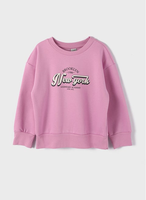 Crew Neck Long Sleeve Printed Girl's Sweatshirt