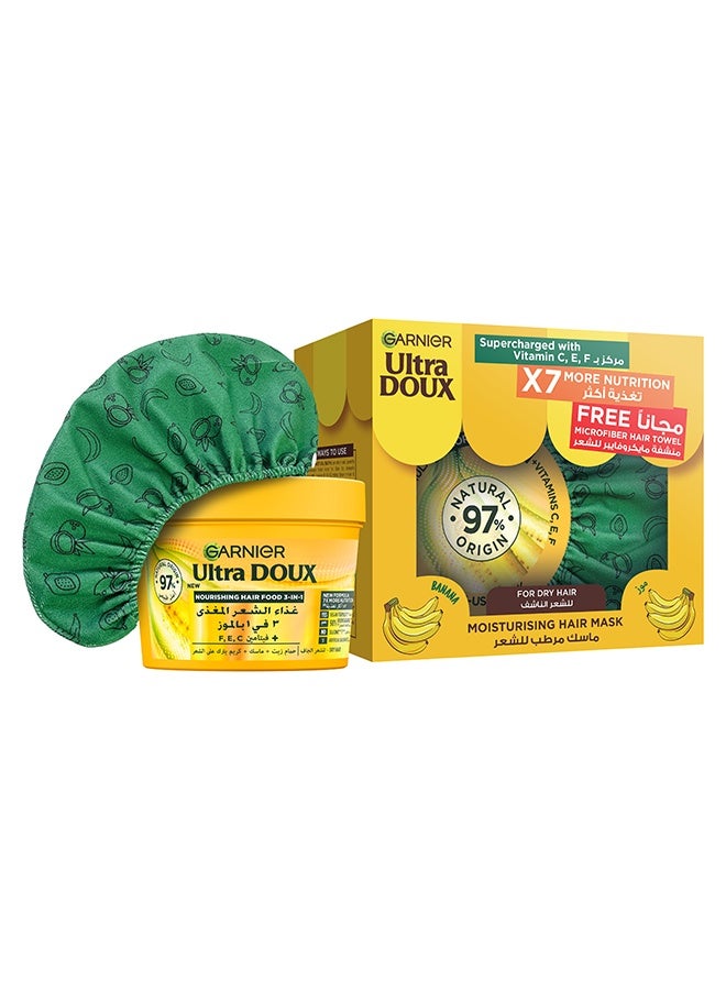 garnier Ultra Doux Nourishing Banana 3-in-1 Hair Food For Dry Hair + Microfiber towel, 390ml - Image 1