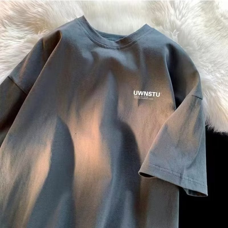 Summer New Short-Sleeved T-Shirt Men's Trbottomy Brand Simple and Versatile Round Neck Printed Couple Half-Sleeved Japanese Style Casual Bottoming Shirt - Image 5