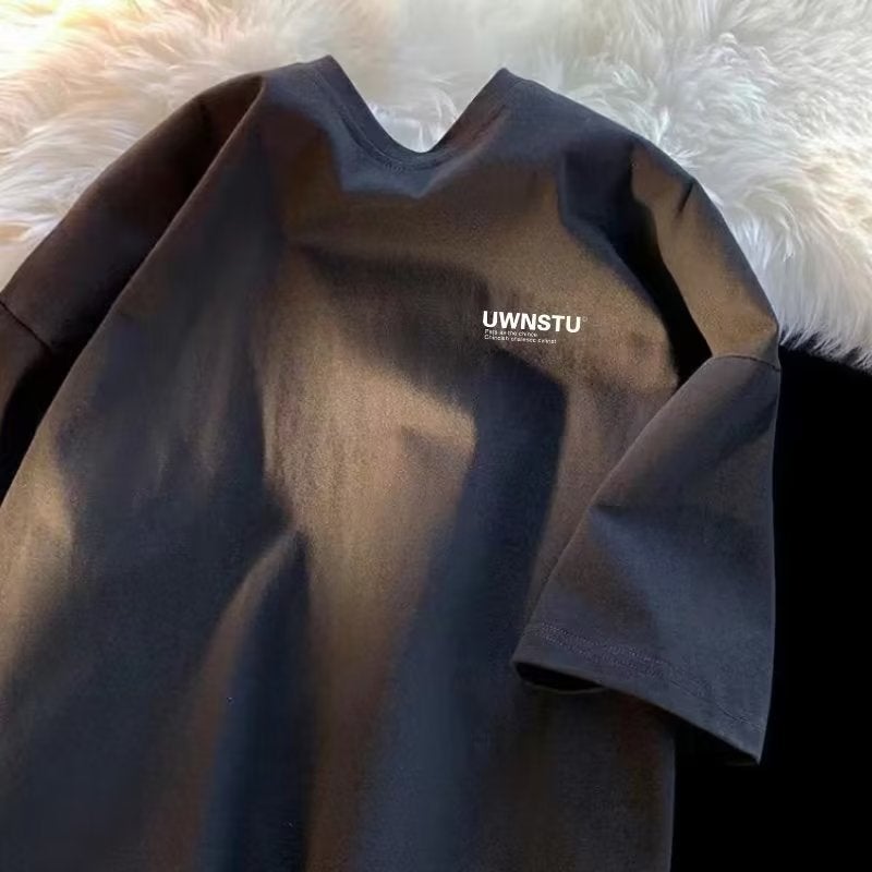 Summer New Short-Sleeved T-Shirt Men's Trbottomy Brand Simple and Versatile Round Neck Printed Couple Half-Sleeved Japanese Style Casual Bottoming Shirt - Image 4