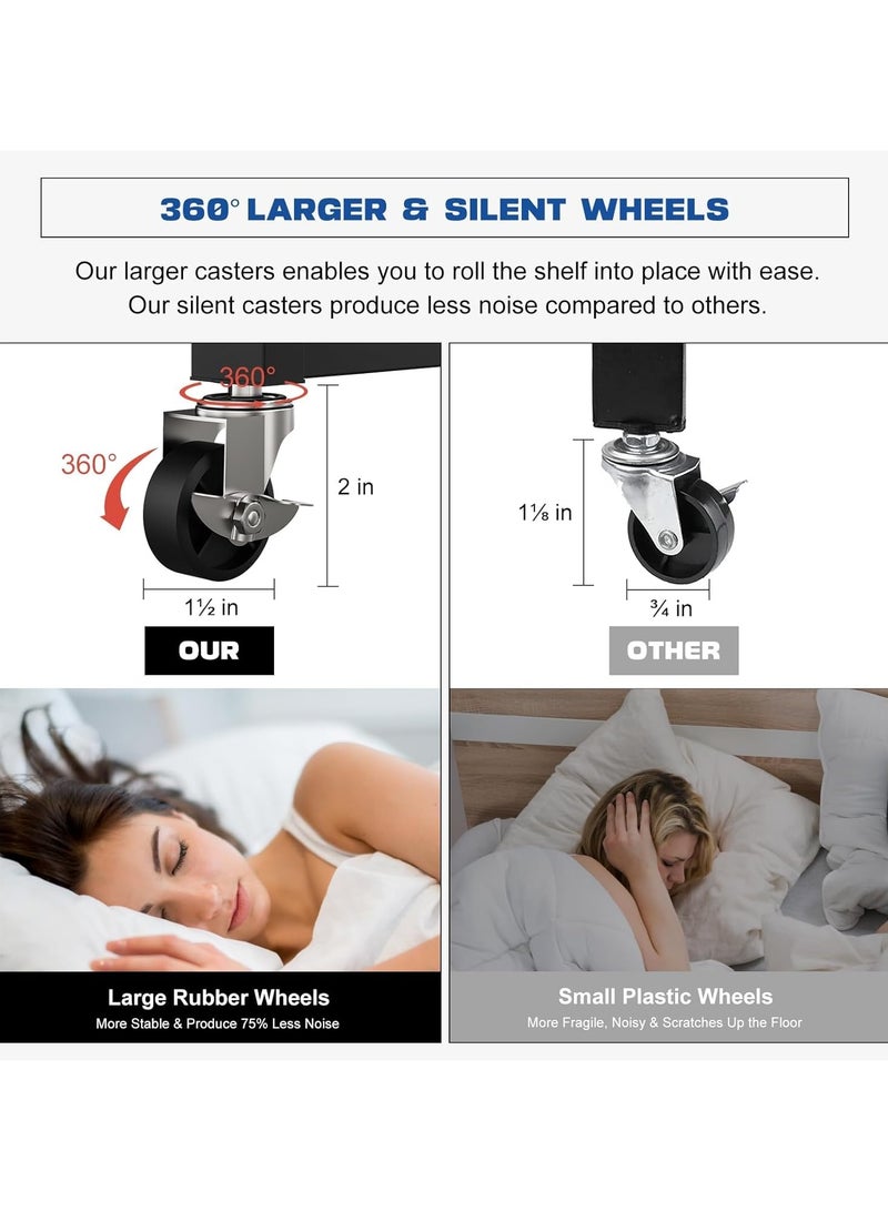 VUCATIN رف تخزين قابل للطي مع عجلات، وحدة عرض رفوف معدنية قابلة للطي، عربة متدحرجة للكتب وأرفف تخزين المطبخ ومنظم المؤن والخزانة وديكور غرفة المكتب (أبيض، 3 طبقات) - Image 4