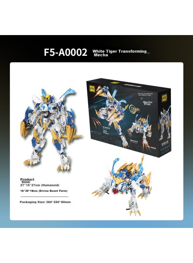 F5 Building Block Transforming Robot, White Tiger Mecha, High-difficulty Children's Toy, For Boys Aged 6-12, Birthday Gift - Image 4