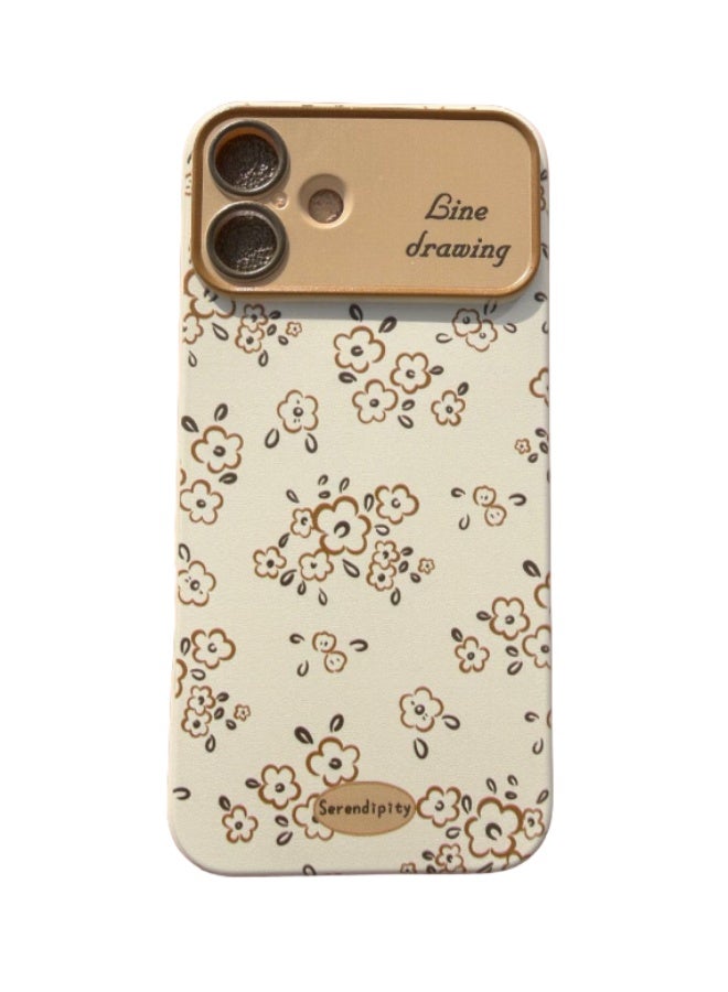 Line Drawing Flower Soft Beige phone Case,Camera Lens Protector,It includes the text "Line drawing". Near the camera lens,Compatible with iPhone 16 Plus - Image 1