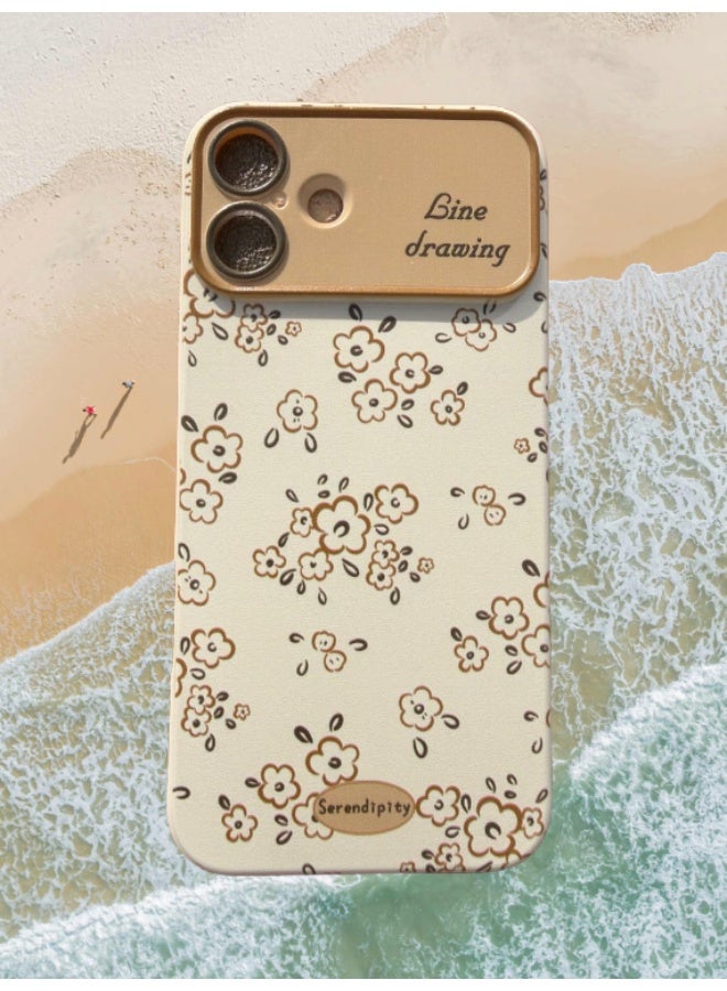 Line Drawing Flower Soft Beige phone Case,Camera Lens Protector,It includes the text "Line drawing". Near the camera lens,Compatible with iPhone 16 Plus - Image 3
