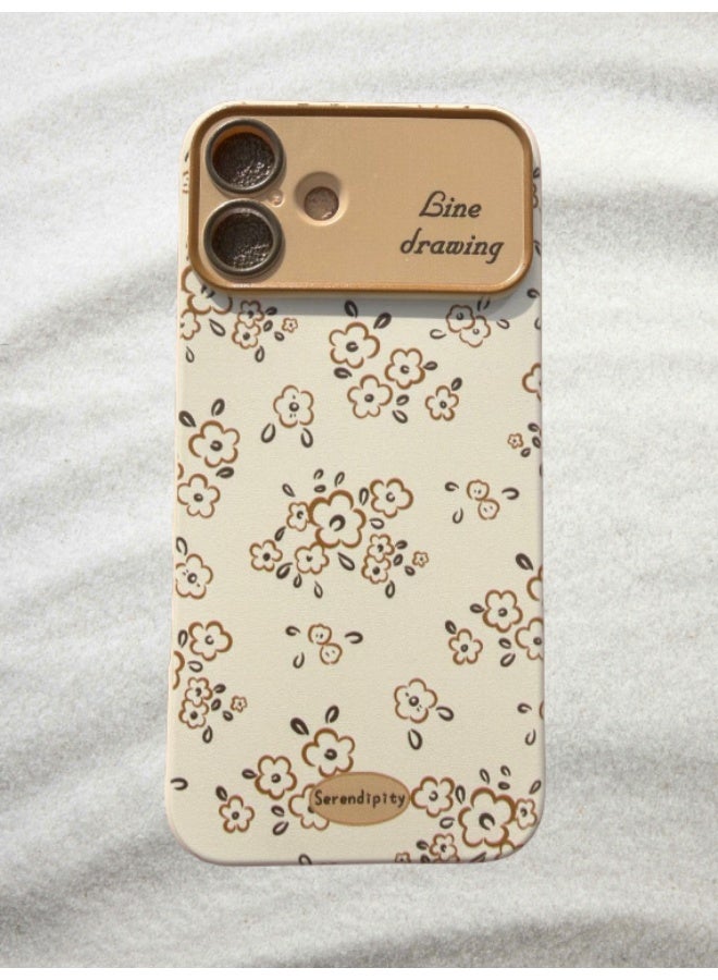 Line Drawing Flower Soft Beige phone Case,Camera Lens Protector,It includes the text "Line drawing". Near the camera lens,Compatible with iPhone 16 Plus - Image 2