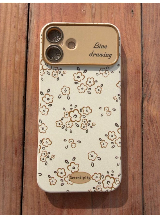 Line Drawing Flower Soft Beige phone Case,Camera Lens Protector,It includes the text "Line drawing". Near the camera lens,Compatible with iPhone 16 Plus - Image 4