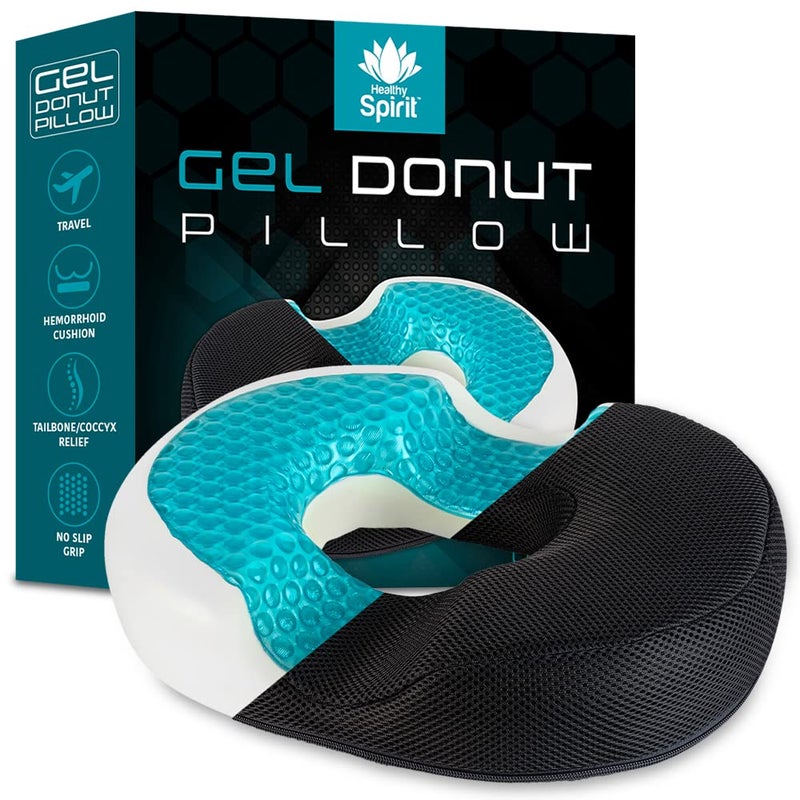 Healthy Spirit Healthy Spirit Gel Donut Pillow| Lifting Cushion | Donut Cushion for Tailbone Hemorrhoid Cushion Coccyx Sciatica Pregnancy Cushion, Black  - Image 1