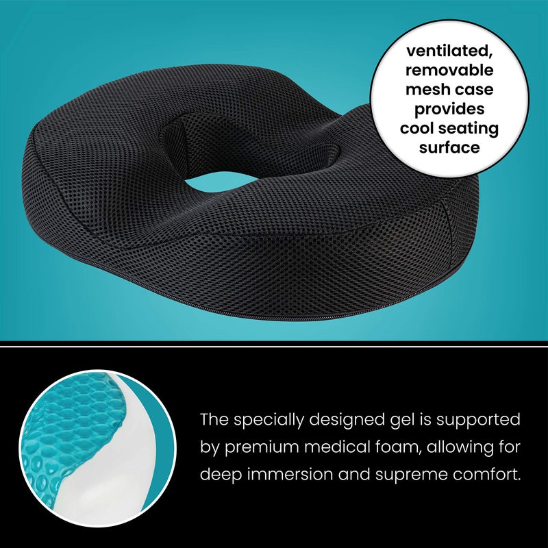 Healthy Spirit Healthy Spirit Gel Donut Pillow| Lifting Cushion | Donut Cushion for Tailbone Hemorrhoid Cushion Coccyx Sciatica Pregnancy Cushion, Black  - Image 2