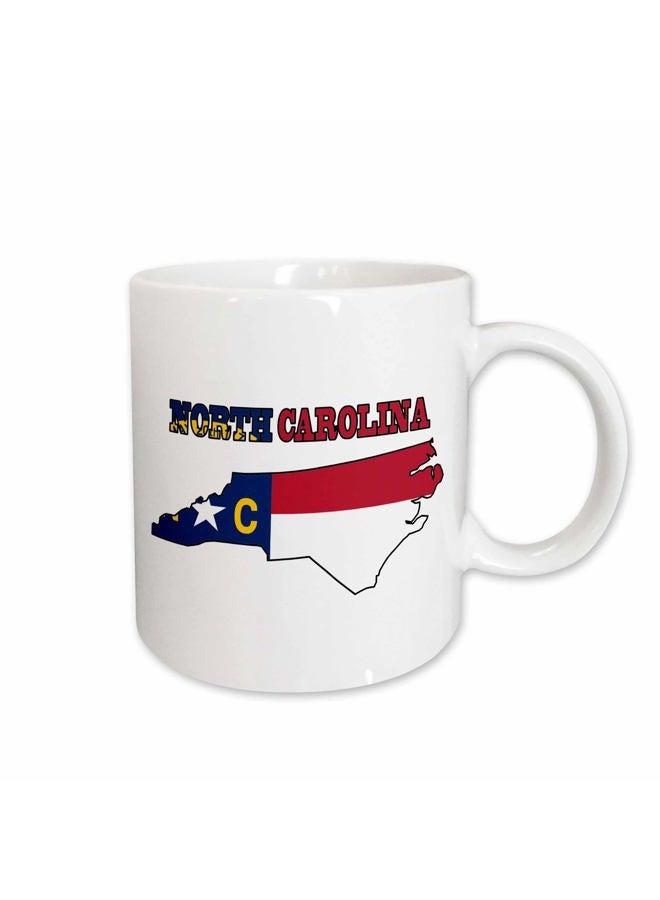 3DROSE mug_58753_1"North Carolina state flag in the outline map and letters for North Carolina" Ceramic Mug, 11 oz, Multicolor - Image 1
