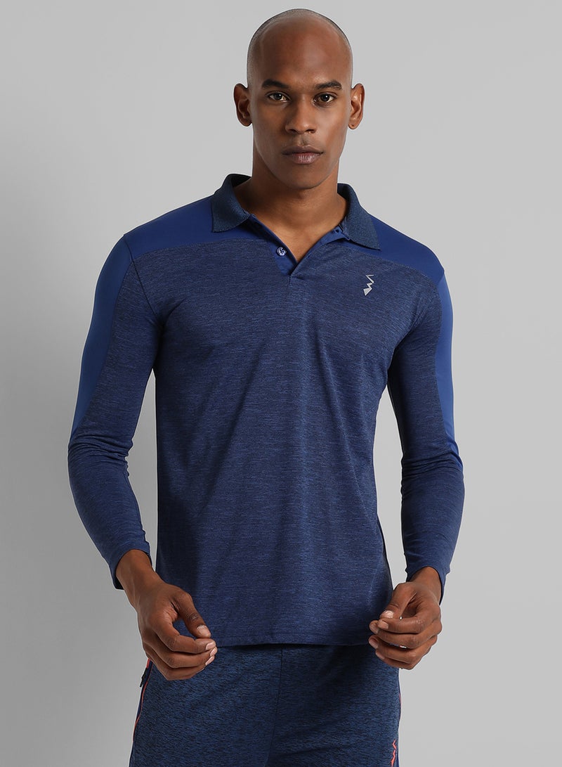 Campus Sutra Men's Blue Colourblocked Regular Fit Activewear T-Shirt  - Image 2