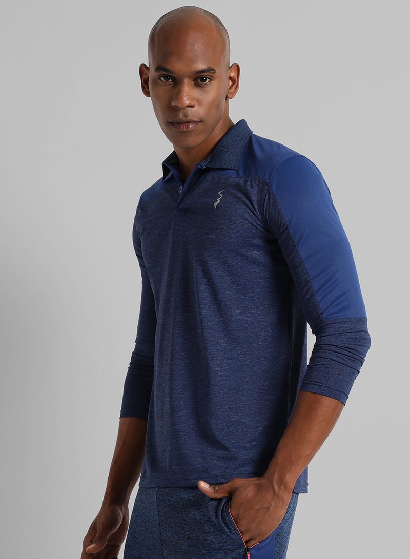 Campus Sutra Men's Blue Colourblocked Regular Fit Activewear T-Shirt  - Image 3