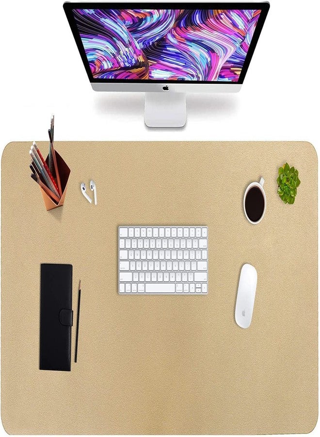 HofferRuffer Desk Pad, Office Desk Protector Mat, Waterproof Desk Mat for Desktop, Dual Side Use Faux Leather Desk Pad for Keyboard and Mouse for Office and Home (Gold, 31.5" x 15.8") - Image 1