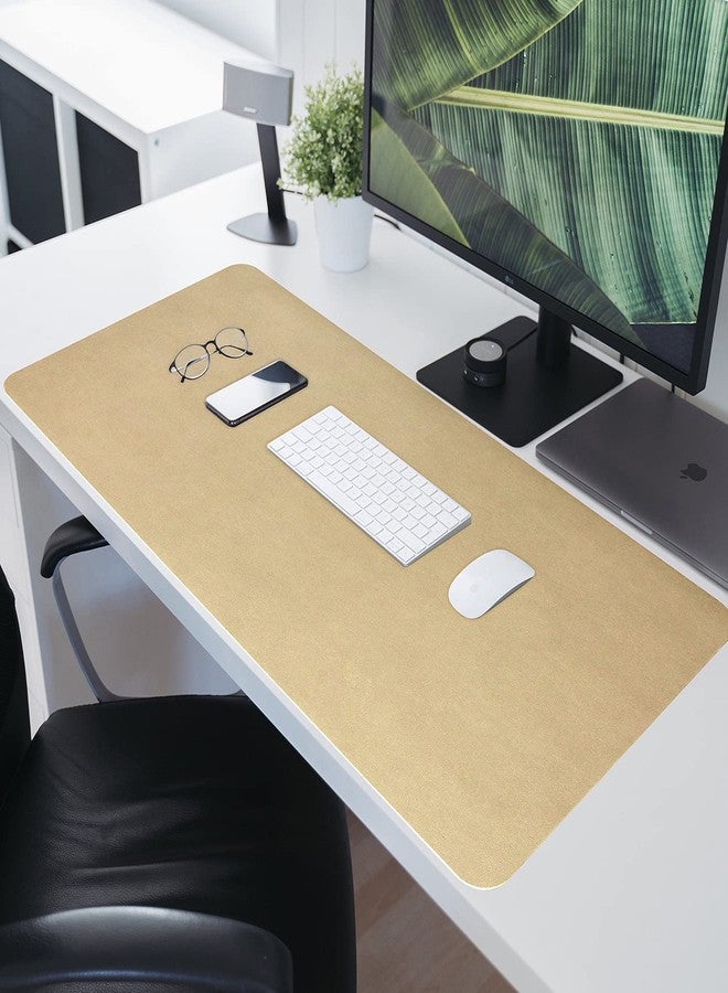 HofferRuffer Desk Pad, Office Desk Protector Mat, Waterproof Desk Mat for Desktop, Dual Side Use Faux Leather Desk Pad for Keyboard and Mouse for Office and Home (Gold, 31.5" x 15.8") - Image 2