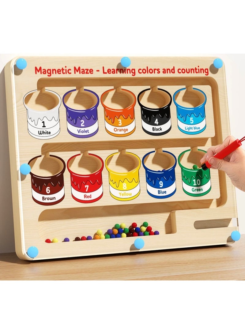 Saudi Select Montessori Magnetic Educational Toy for Kids Ages 3 and Up - Color and Number Maze Board, Safe Wooden Game for Fine Motor Skills, Ideal Gift for Boys and Girls - Image 1