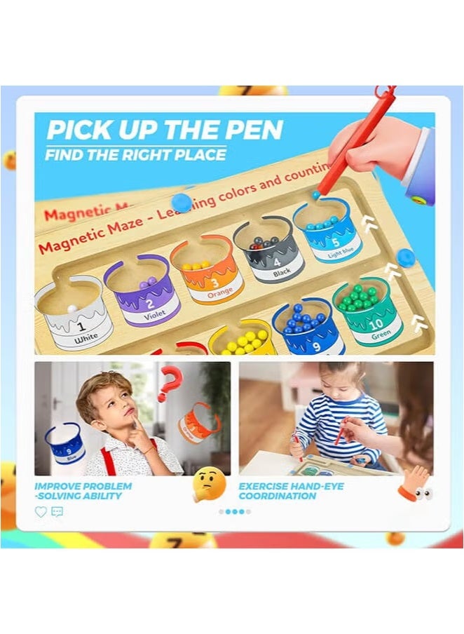 Saudi Select Montessori Magnetic Educational Toy for Kids Ages 3 and Up - Color and Number Maze Board, Safe Wooden Game for Fine Motor Skills, Ideal Gift for Boys and Girls - Image 4